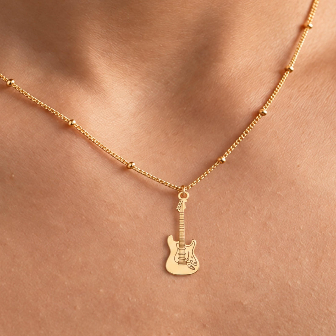 Electric Guitar Charm Beady Necklace