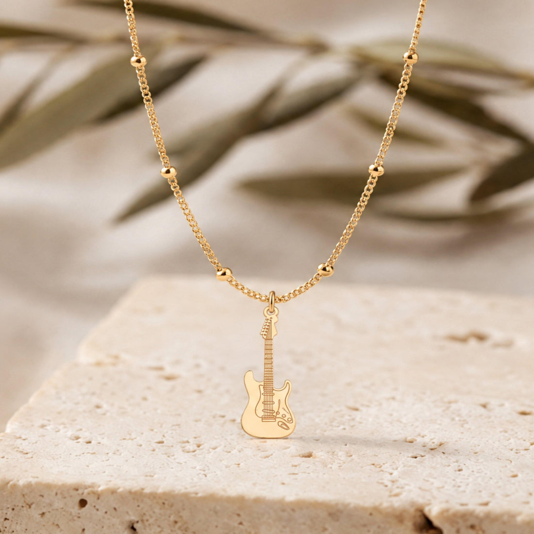 Electric Guitar Charm Beady Necklace