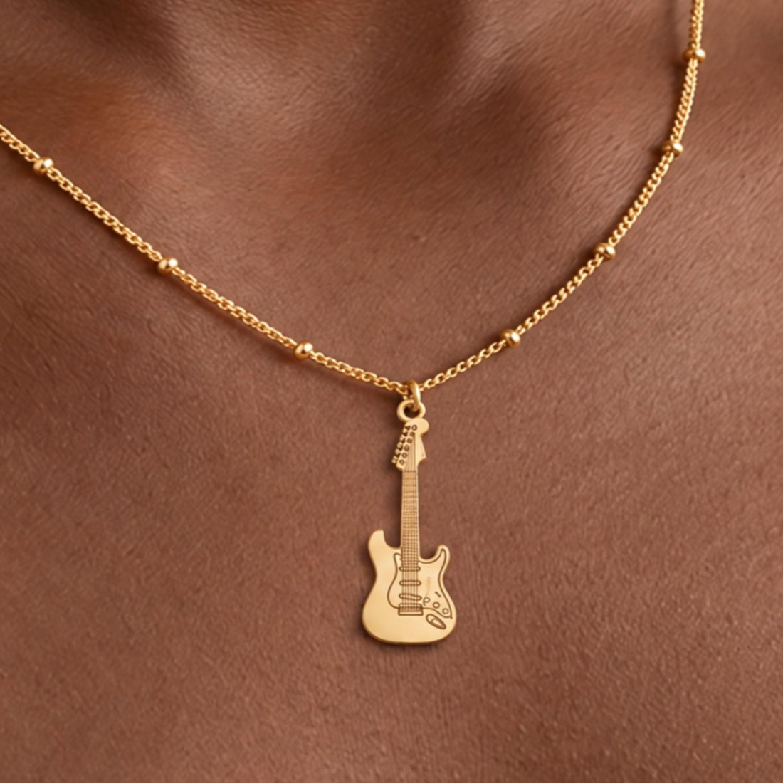 Electric Guitar Charm Beady Necklace