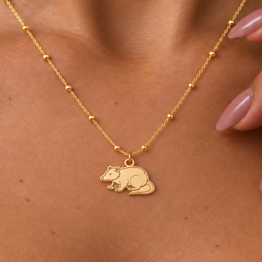 Mouse Charm Beady Necklace