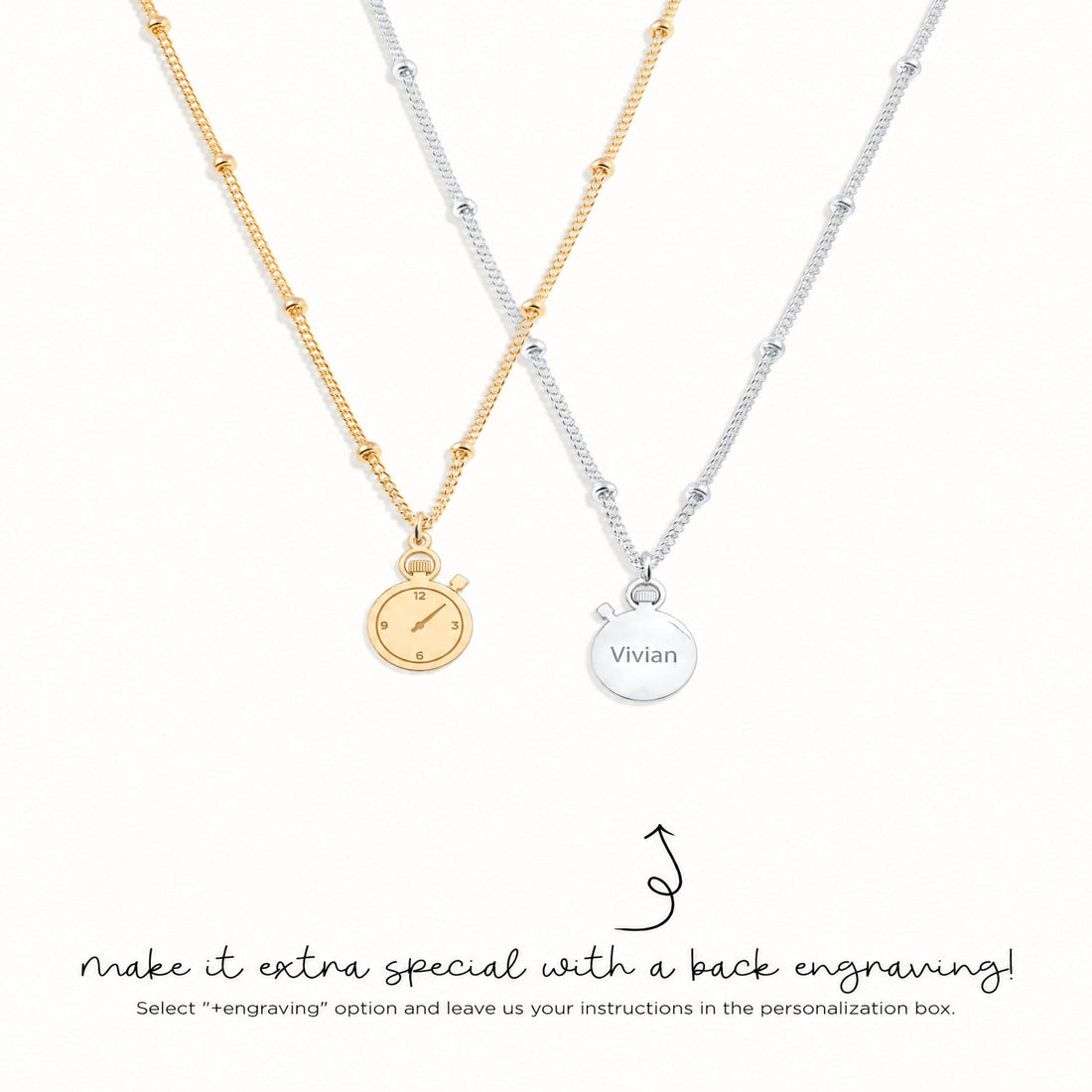 Stopwatch Charm Beady Necklace