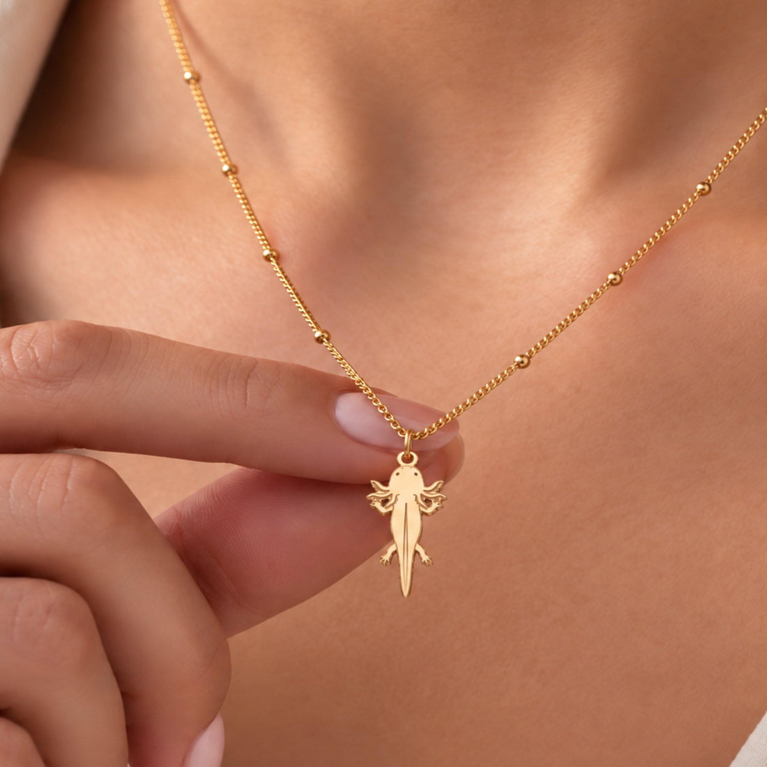 Pink Axolotl Beady Necklace