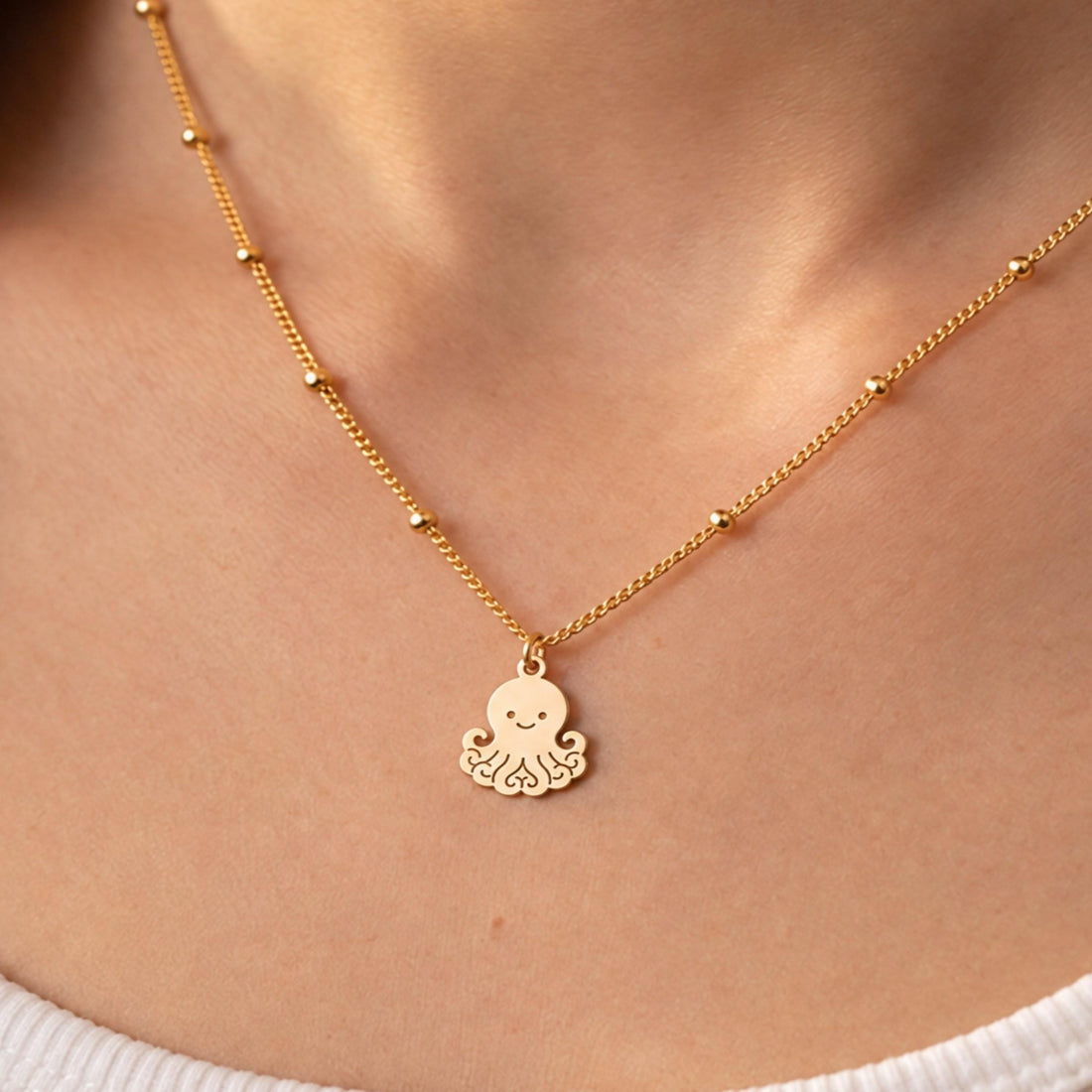 Octopus Charm Beady Necklace