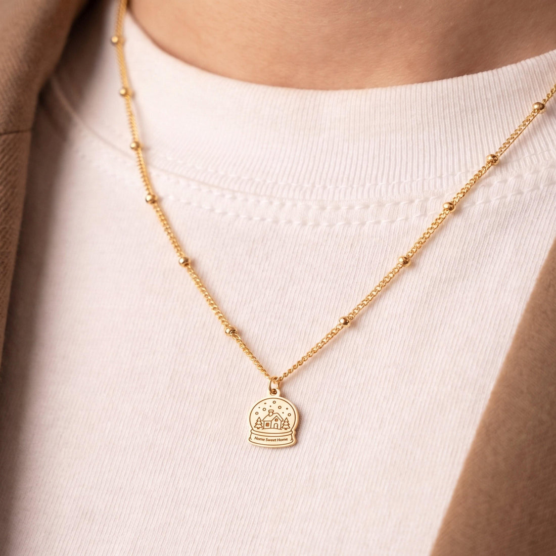 Snow Globe House Charm Necklace