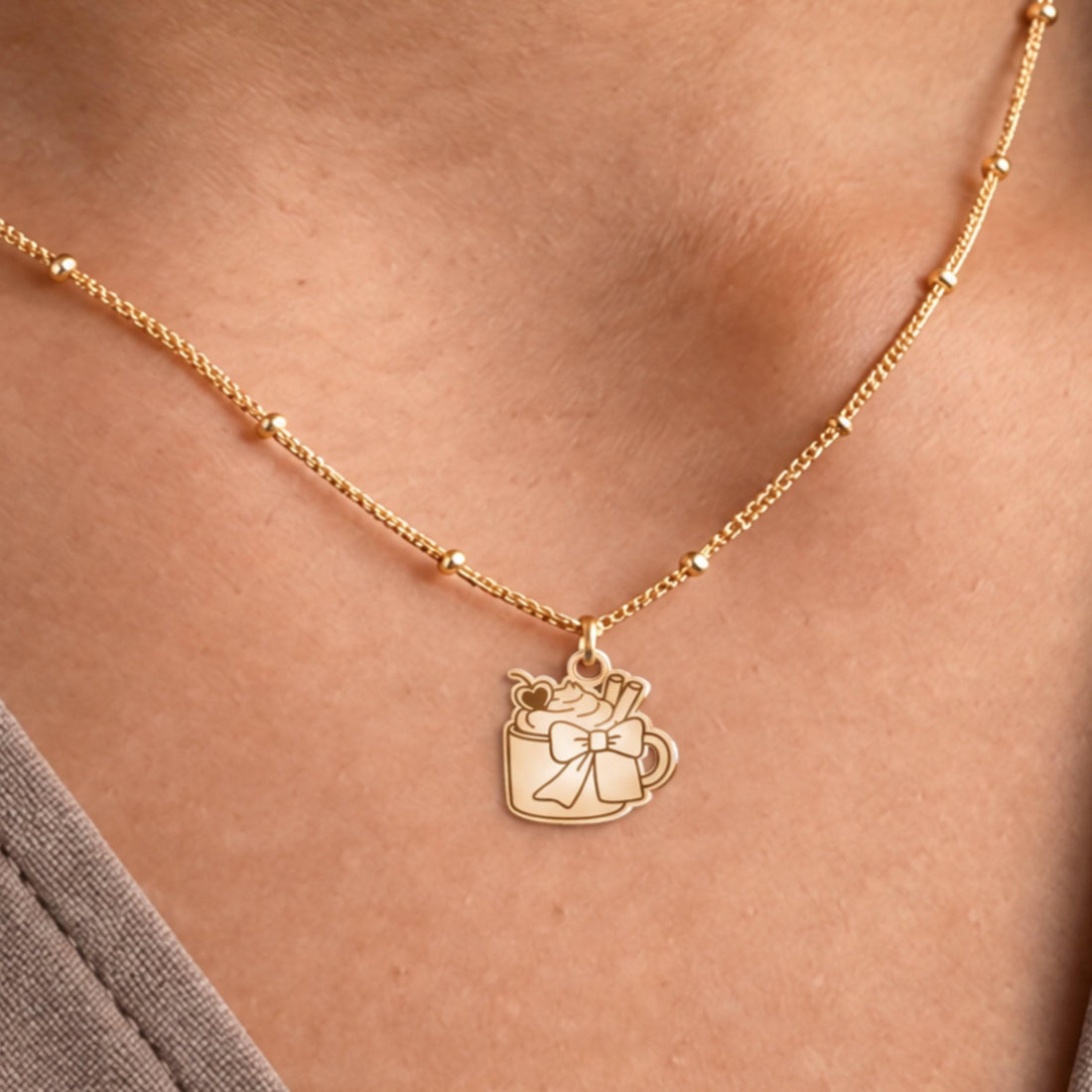 Hot Cocoa Mug Beady Necklace