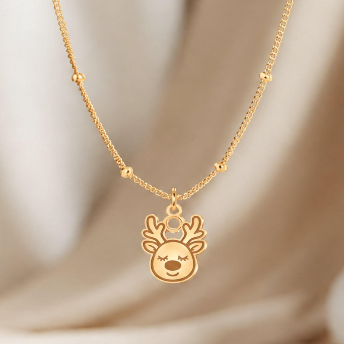 Reindeer Charm Beady Necklace