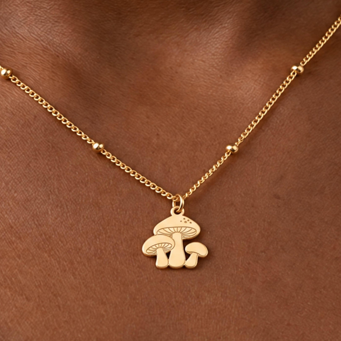 Mushroom Trio Beady Necklace