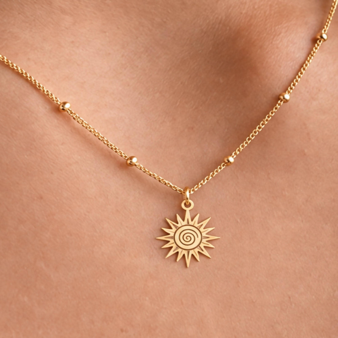 Spiral Sun Charm Necklace
