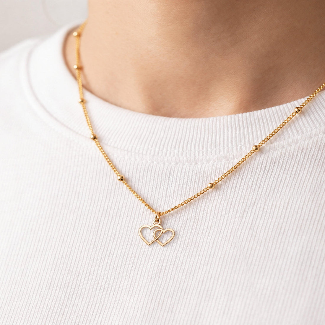 Interlocking Hearts Beady Necklace