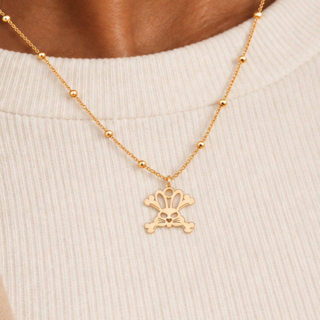 Rabbit Charm Beady Necklace