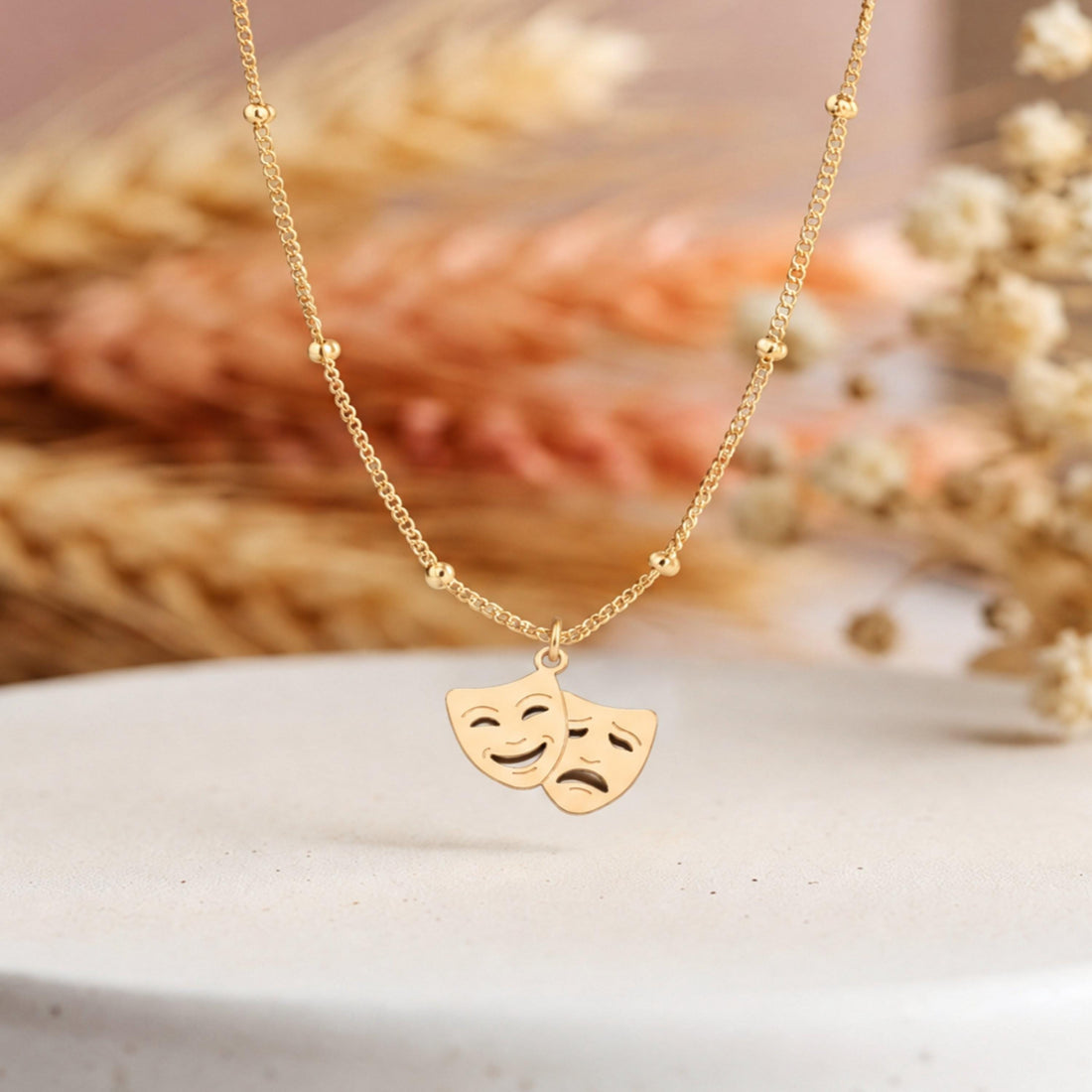 Theater Masks Beady Necklace