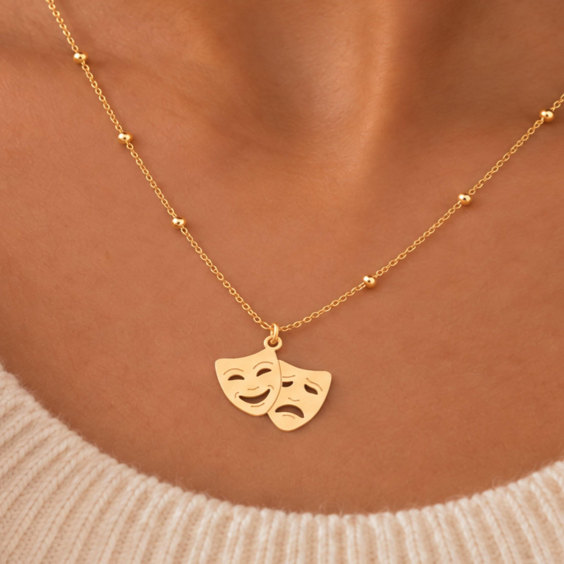 Theater Masks Beady Necklace