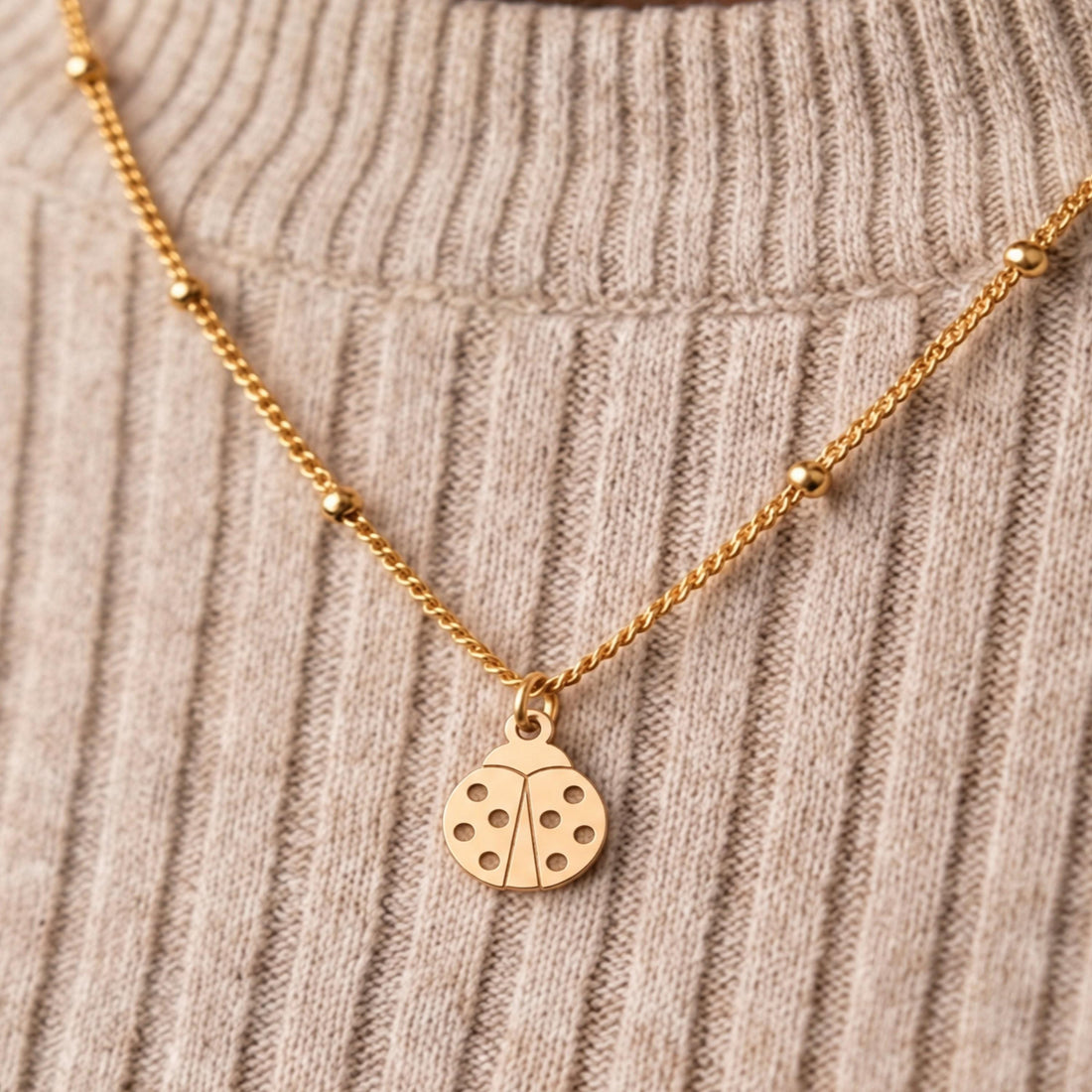 Ladybug Charm Beady Necklace