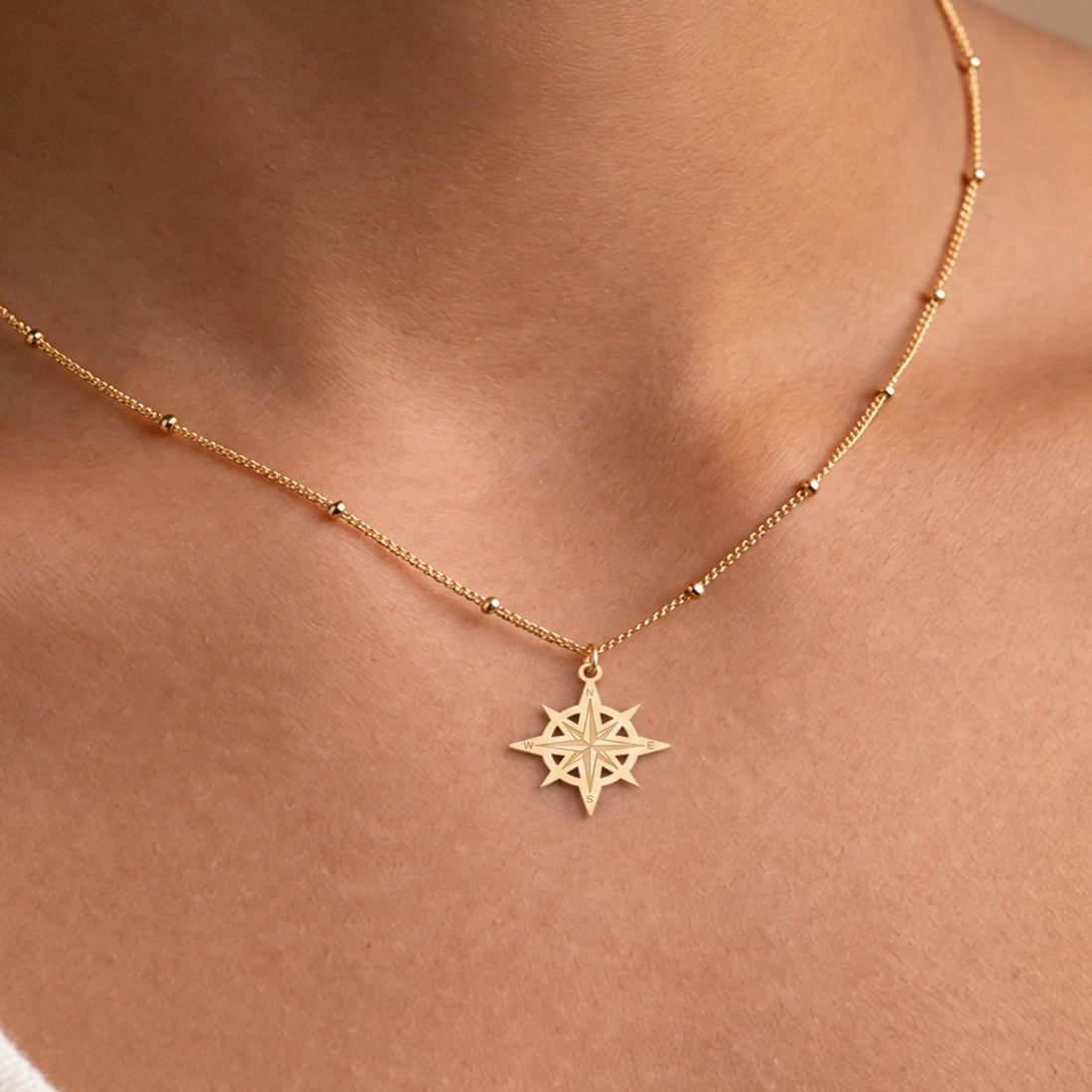 Compass Charm Beady Necklace