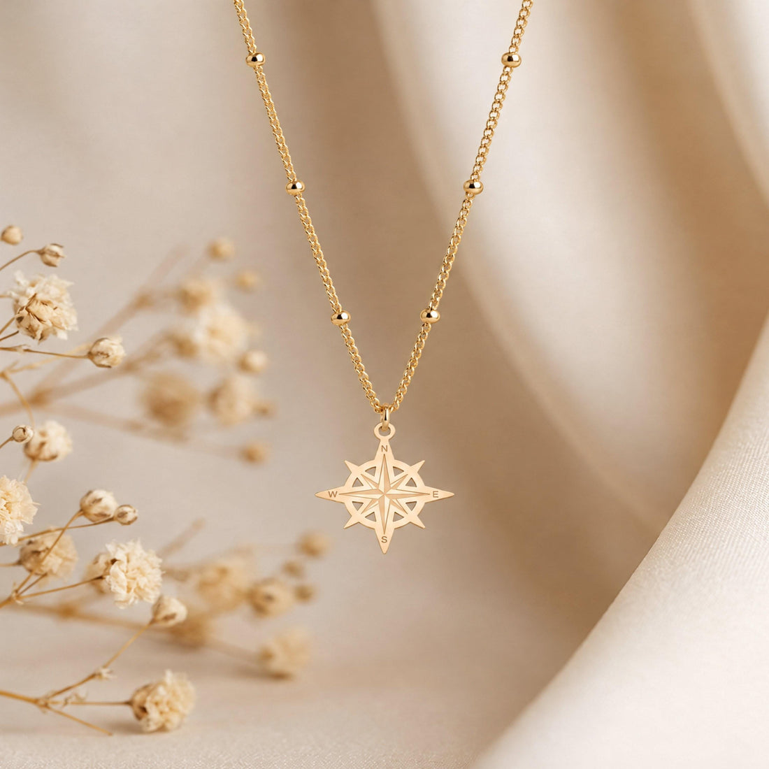 Compass Charm Beady Necklace