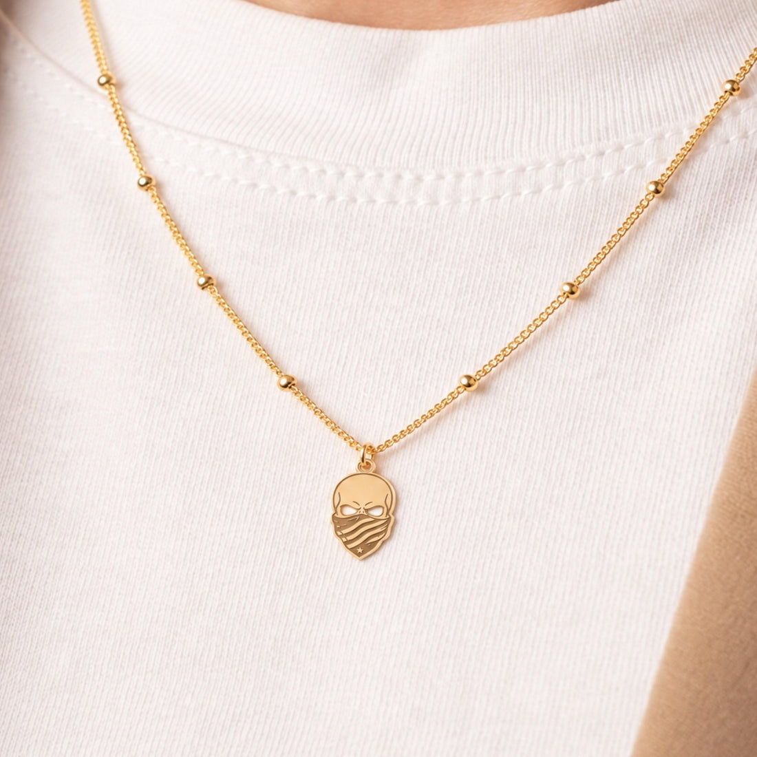 Bandana Skull Charm Necklace