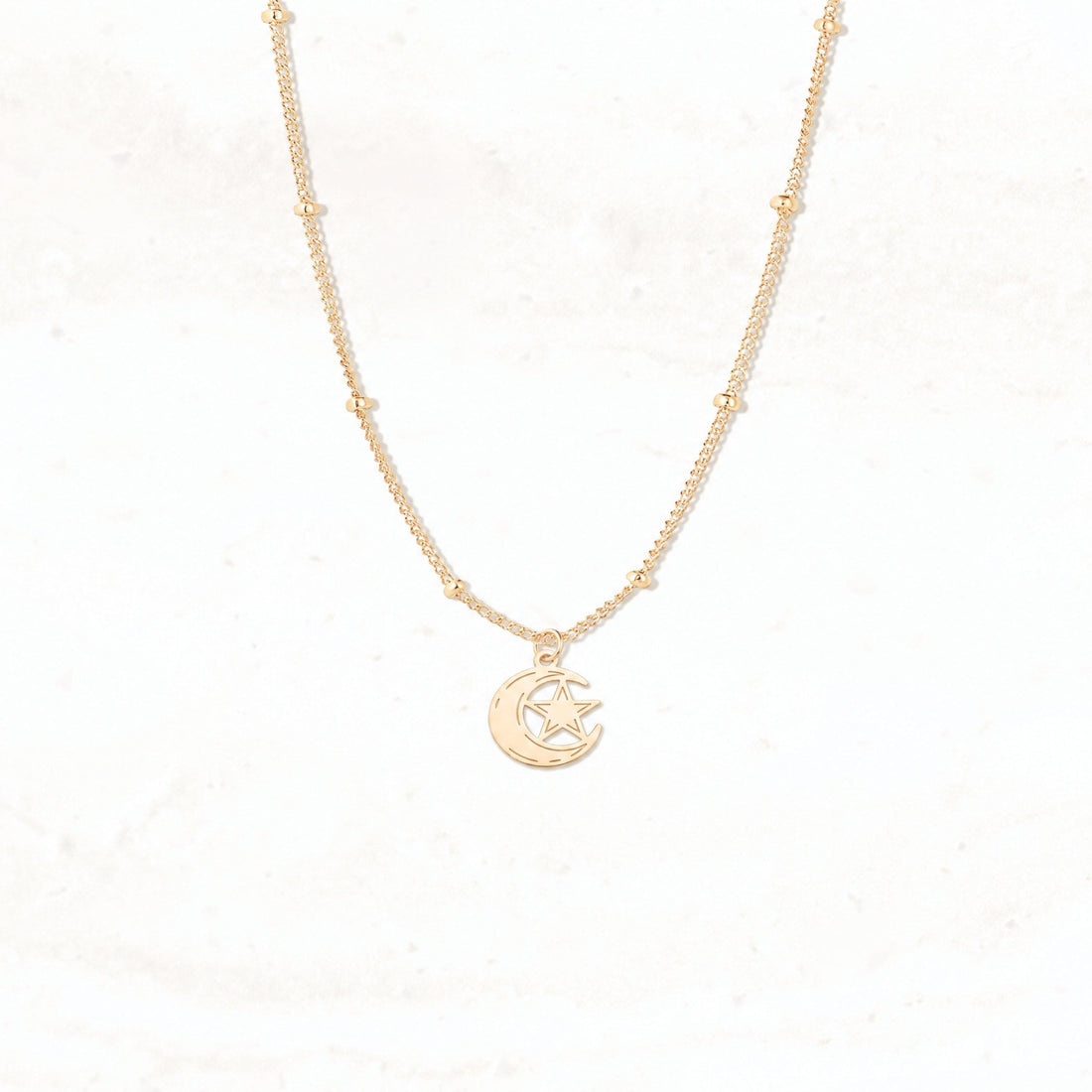 Crescent Moon Star Charm Necklace