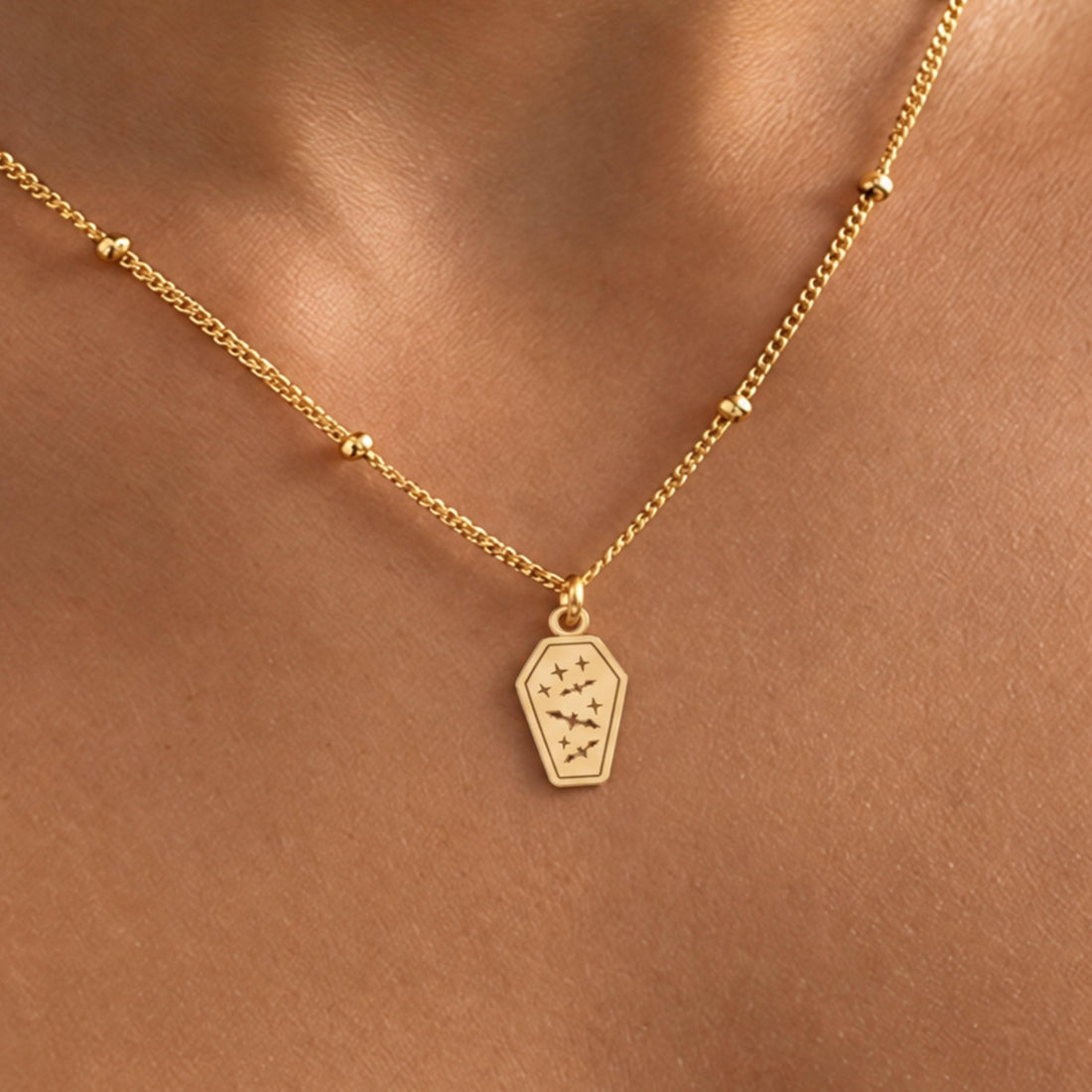 Bat Coffin Charm Necklace