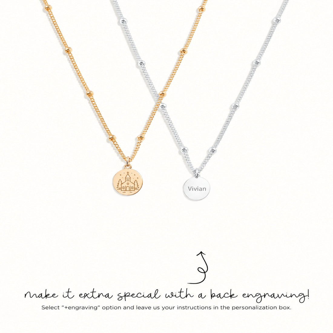Church Chapel Disc Charm Necklace