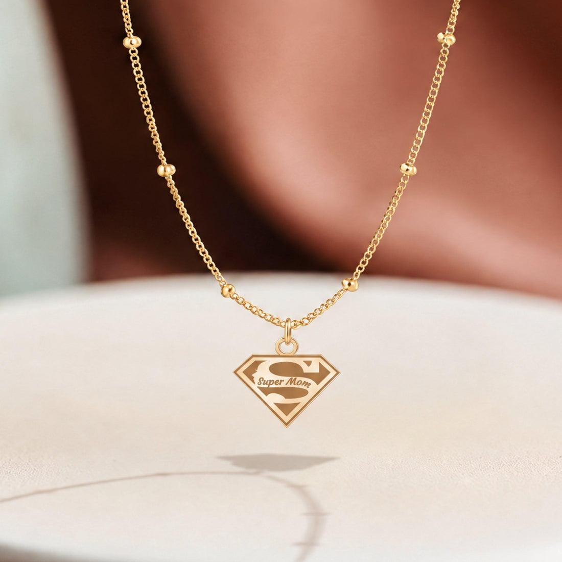Super Mom Emblem Charm Necklace