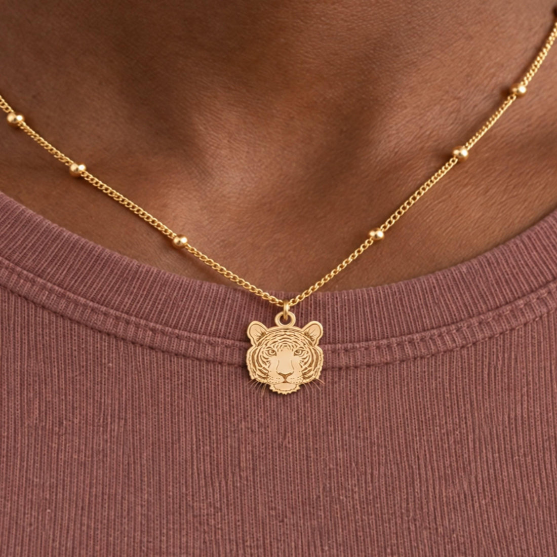 Tiger Head Charm Necklace