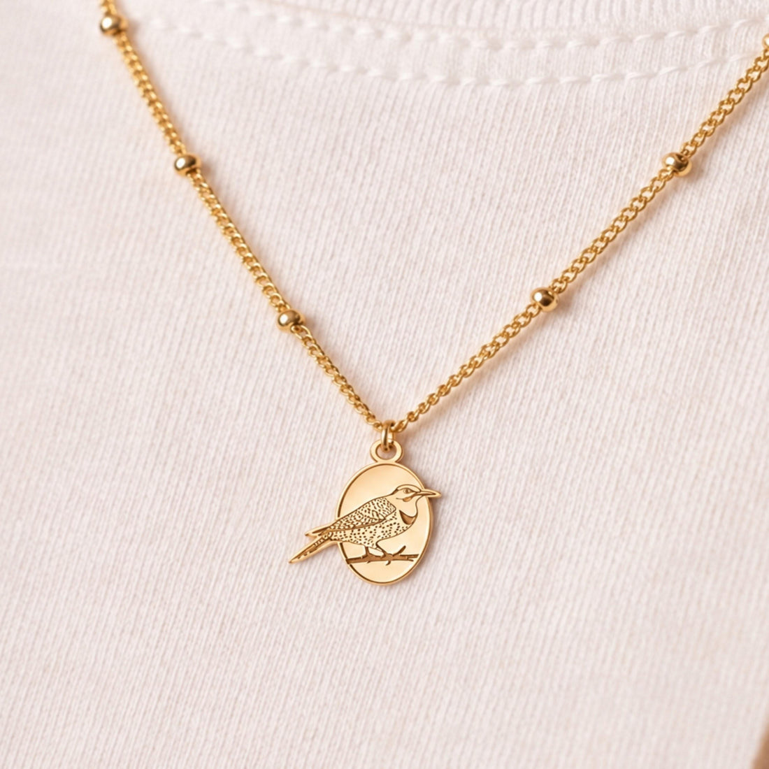 Song Thrush Bird Charm Necklace