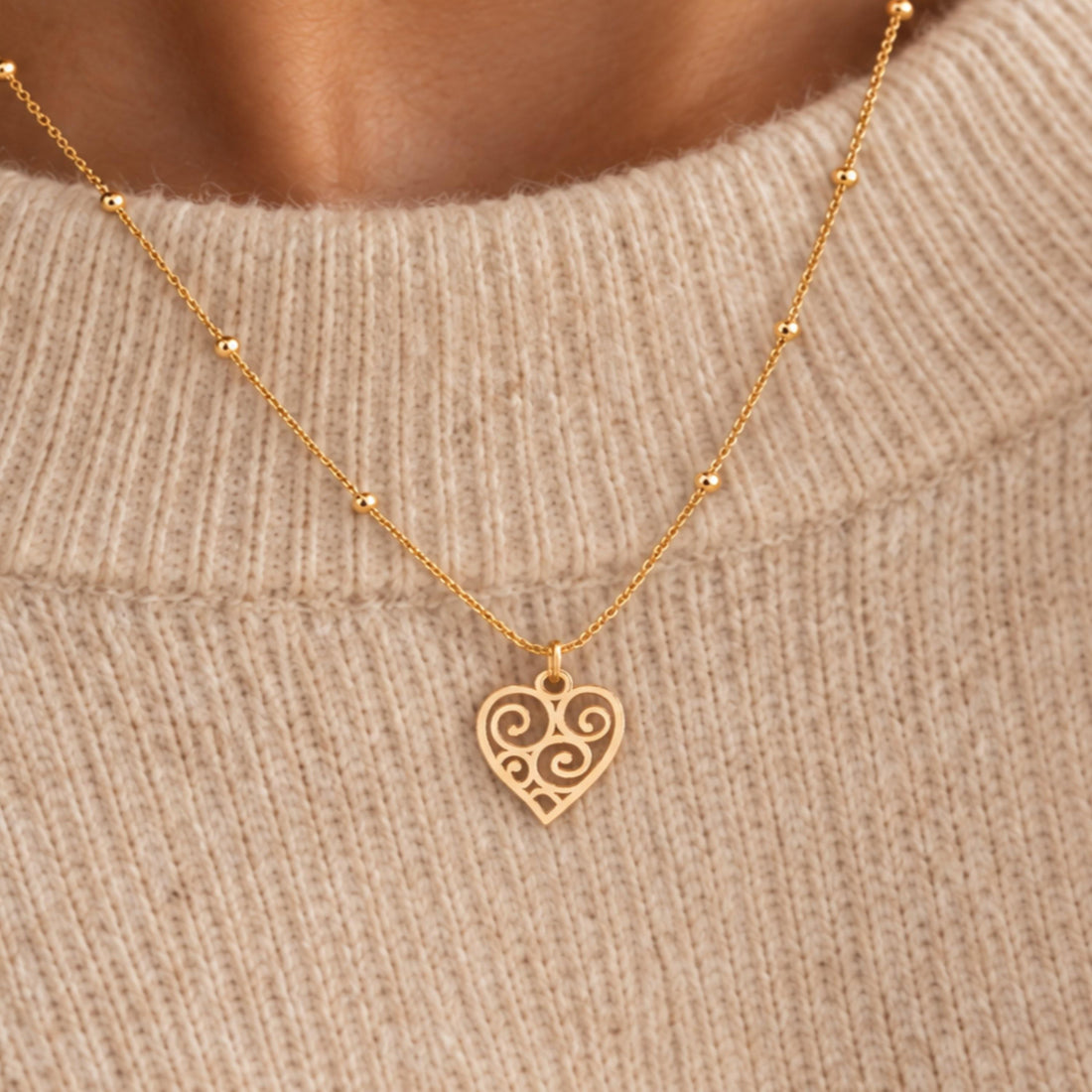 Filigree Heart Charm Necklace