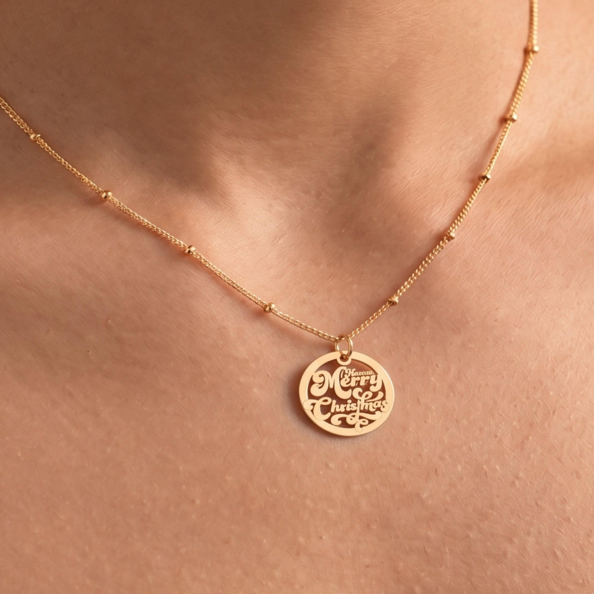 Merry Christmas Medallion Charm Necklace