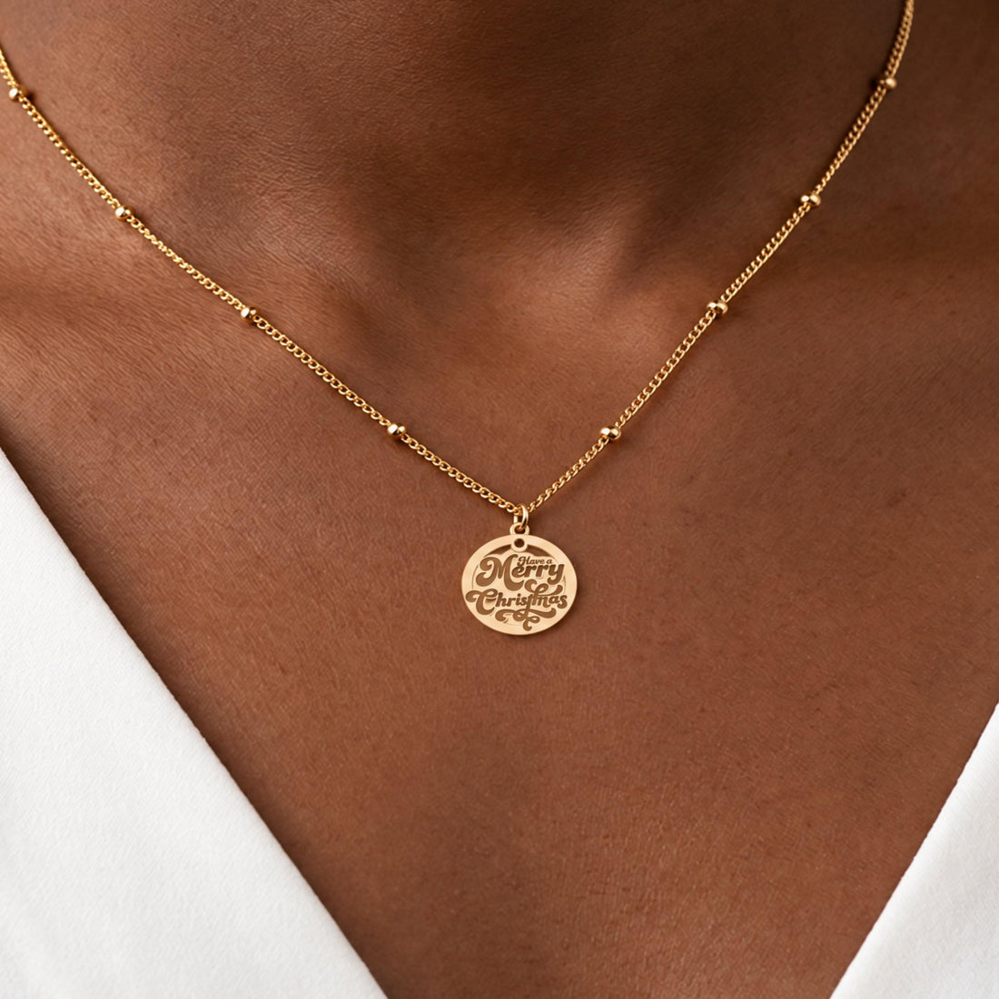 Merry Christmas Medallion Charm Necklace