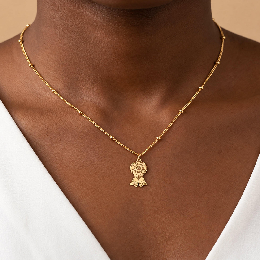 Dog Paw Ribbon Charm Necklace