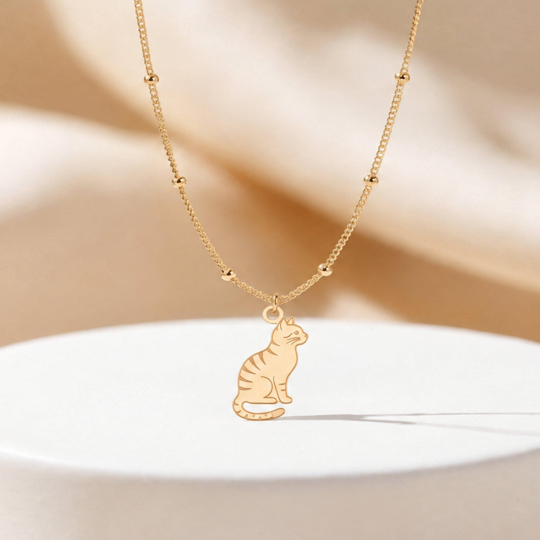 Tabby Sitting Cat Charm Necklace