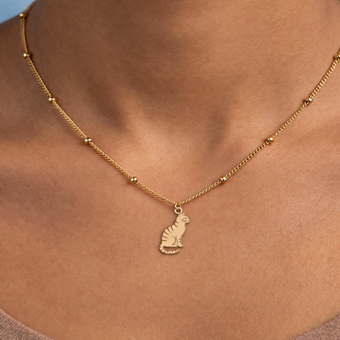 Tabby Sitting Cat Charm Necklace