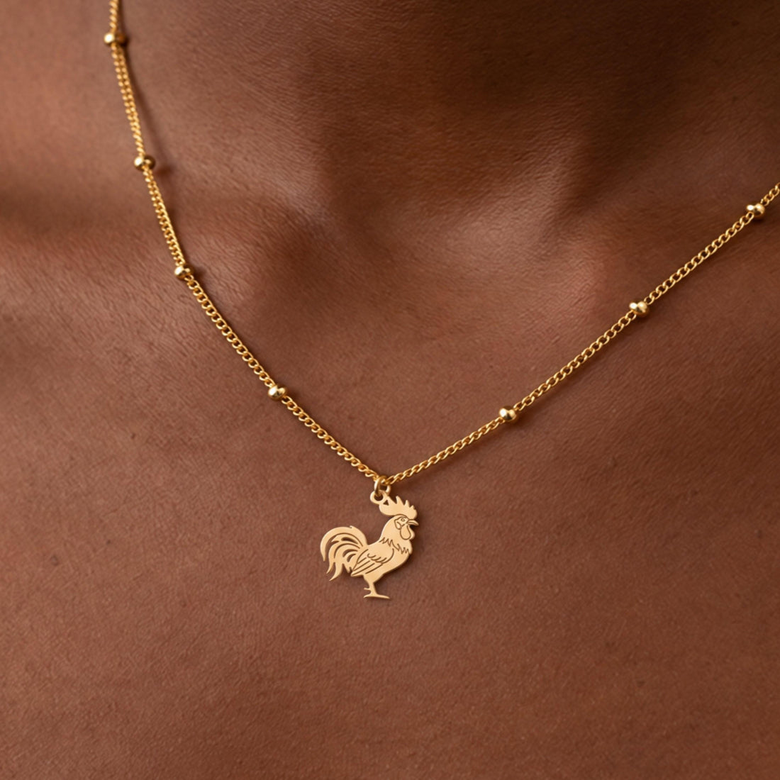 Curled Tail Rooster Charm Necklace