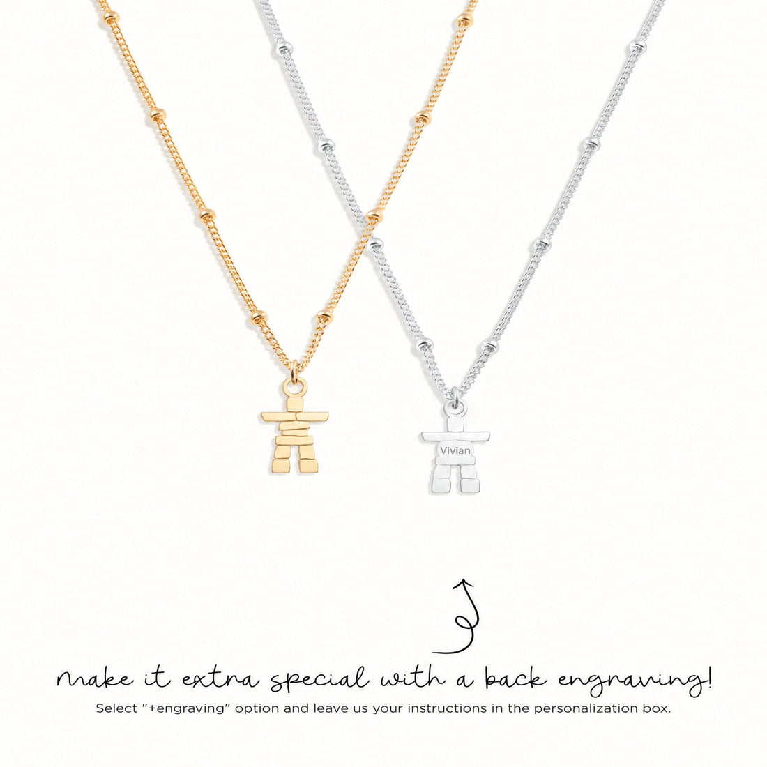 Inukshuk Figure Charm Necklace