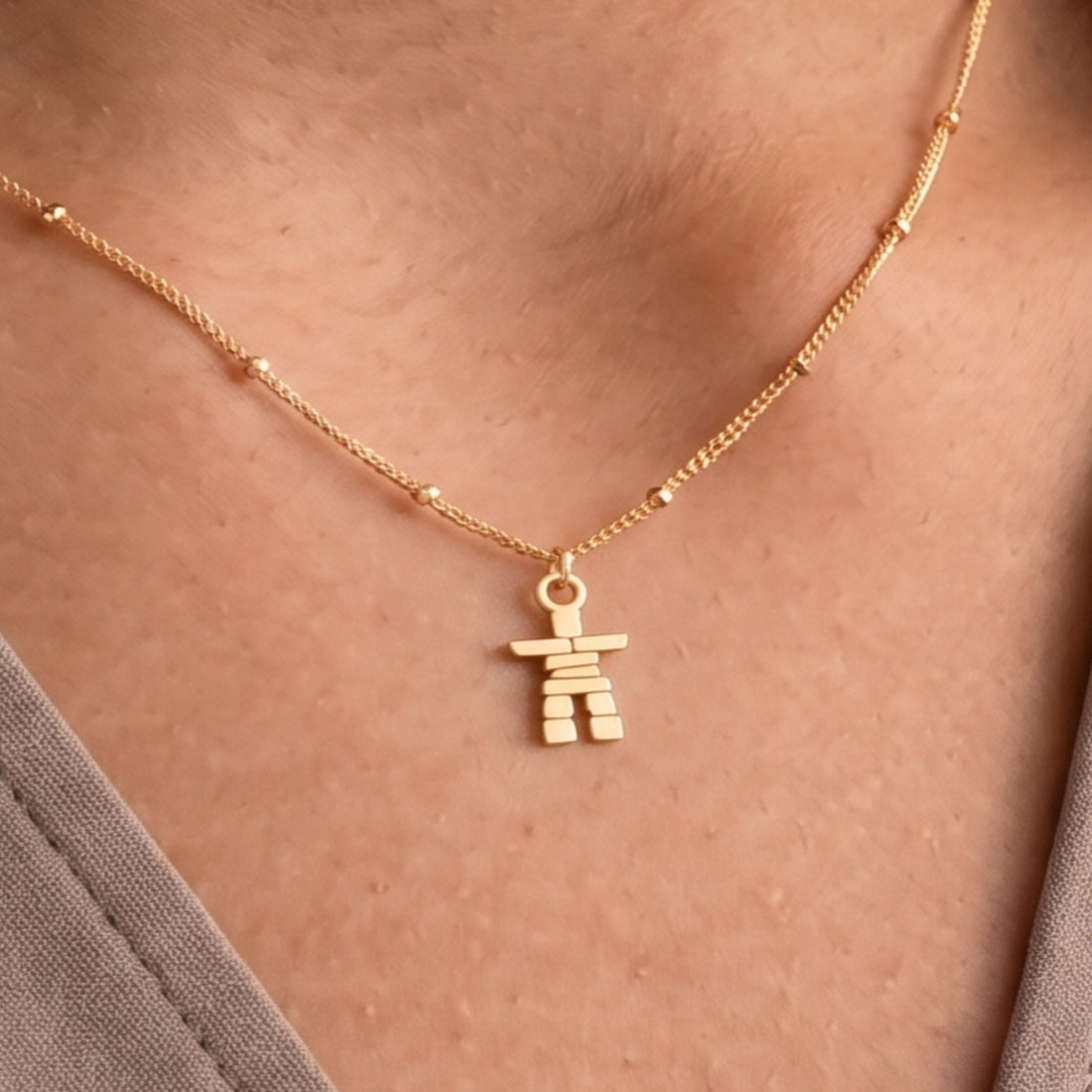 Inukshuk Figure Charm Necklace
