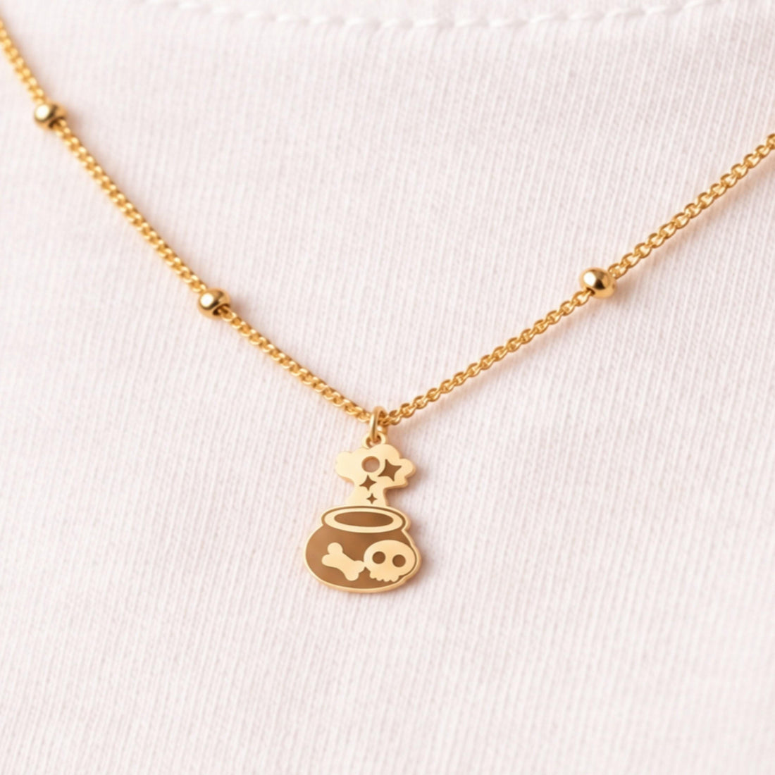Skull Cauldron Halloween Charm Necklace