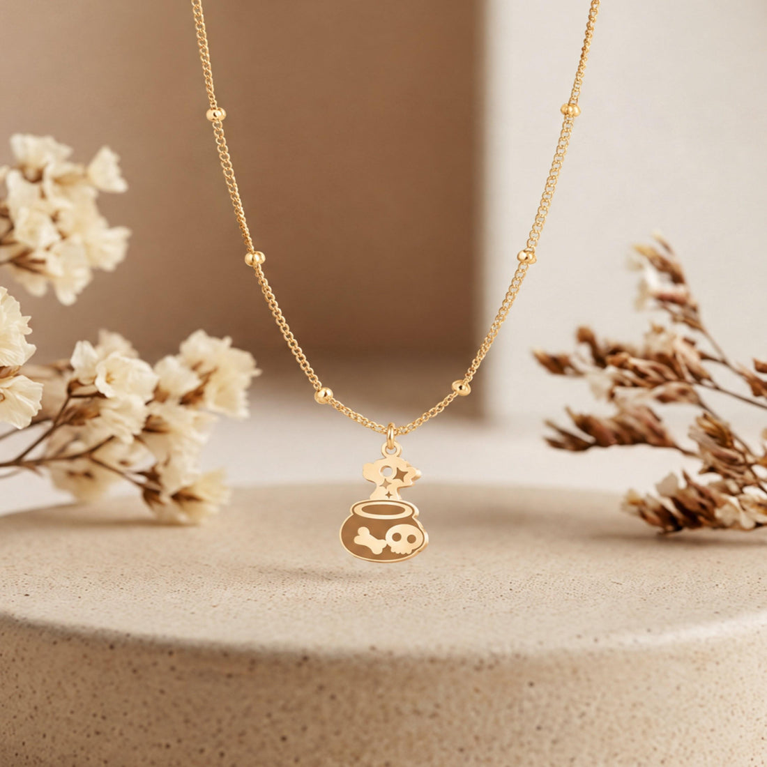 Skull Cauldron Halloween Charm Necklace