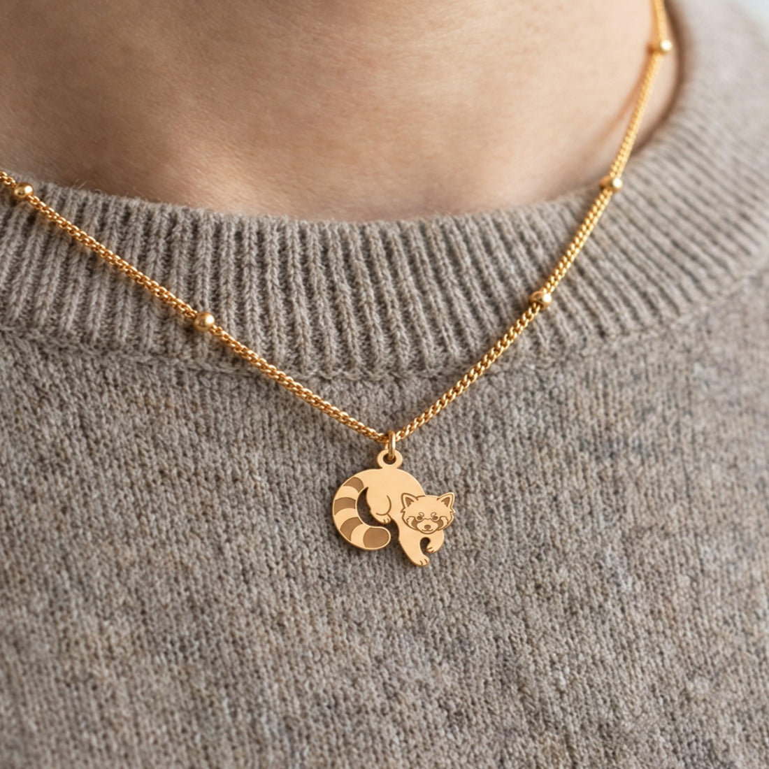 Curled Raccoon Charm Necklace