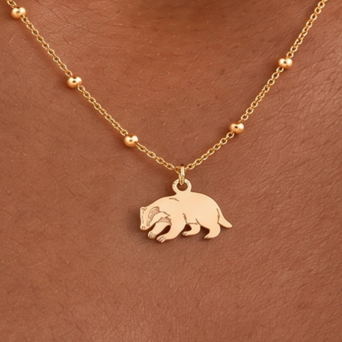 Crouching Badger Charm Necklace