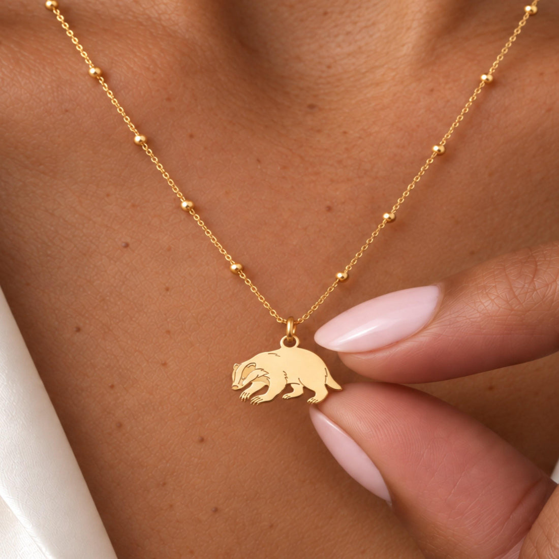 Crouching Badger Charm Necklace