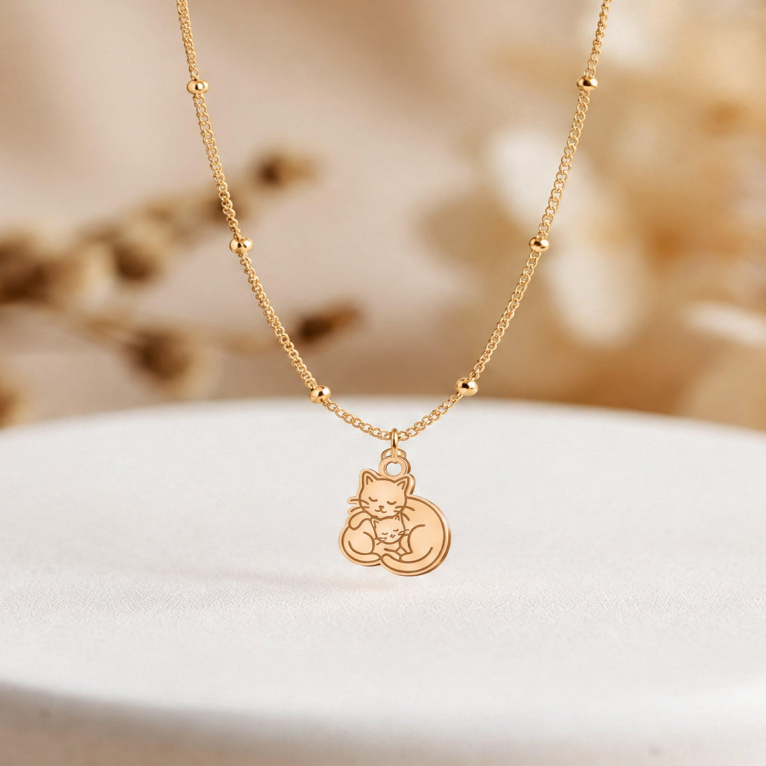 Sleeping Cat Family Charm Necklace