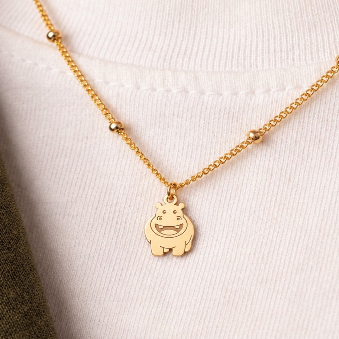 Smiling Hippo Charm Necklace