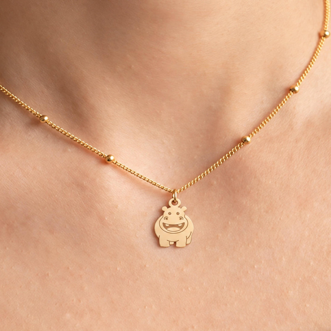 Smiling Hippo Charm Necklace