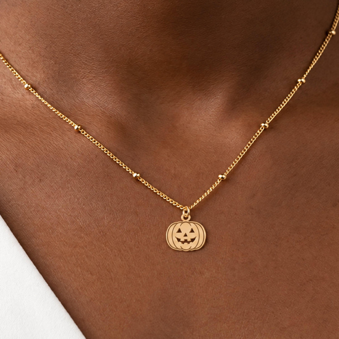 Pumpkin Face Charm Necklace
