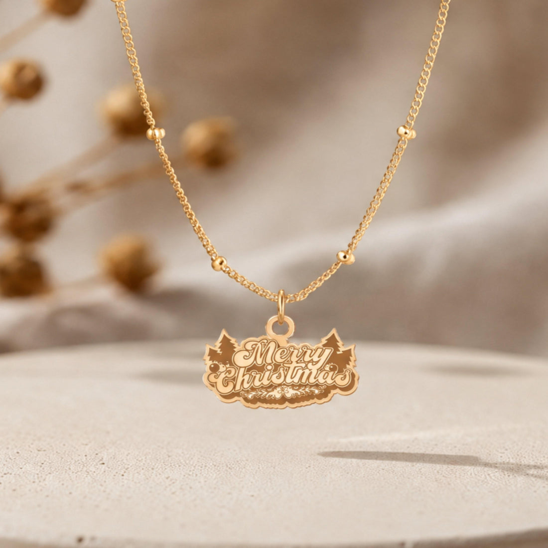 Christmas Plaque Charm Necklace