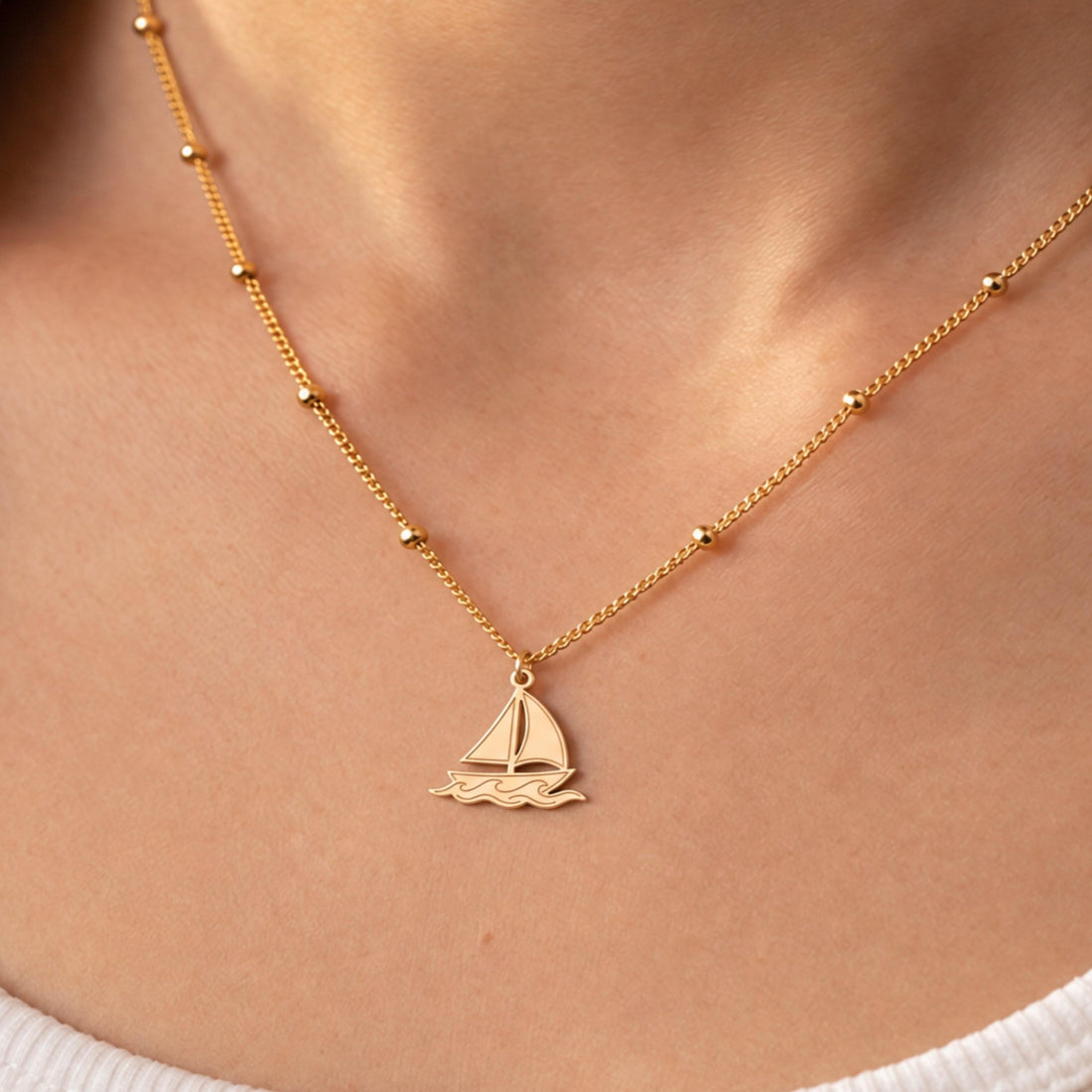 Sailboat Waves Charm Necklace
