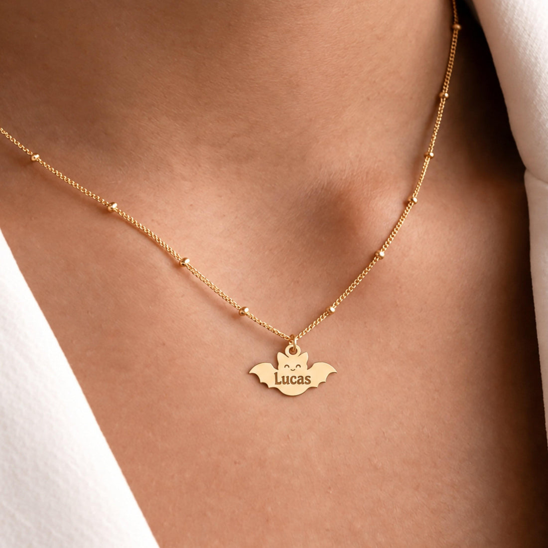 Outstretched Wing Bat Charm Necklace
