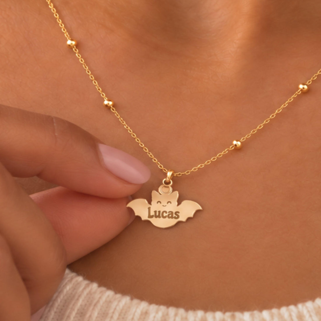 Outstretched Wing Bat Charm Necklace