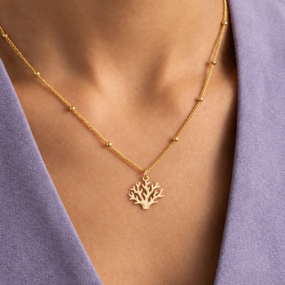 Coral Branch Charm Necklace