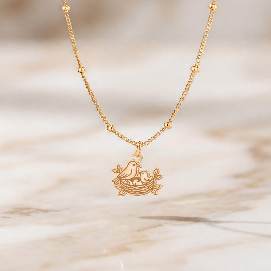 Flat Bird Nest Charm Necklace
